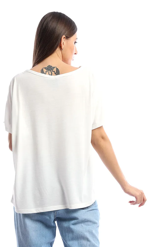 53406 Soft Loose Buttoned Off White Top