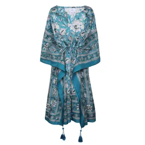 Aegean Blue Floral Midi Kaftan Dress