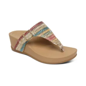 Aetrex Women's Kate Thong Wedge Sandal Multi-Woven