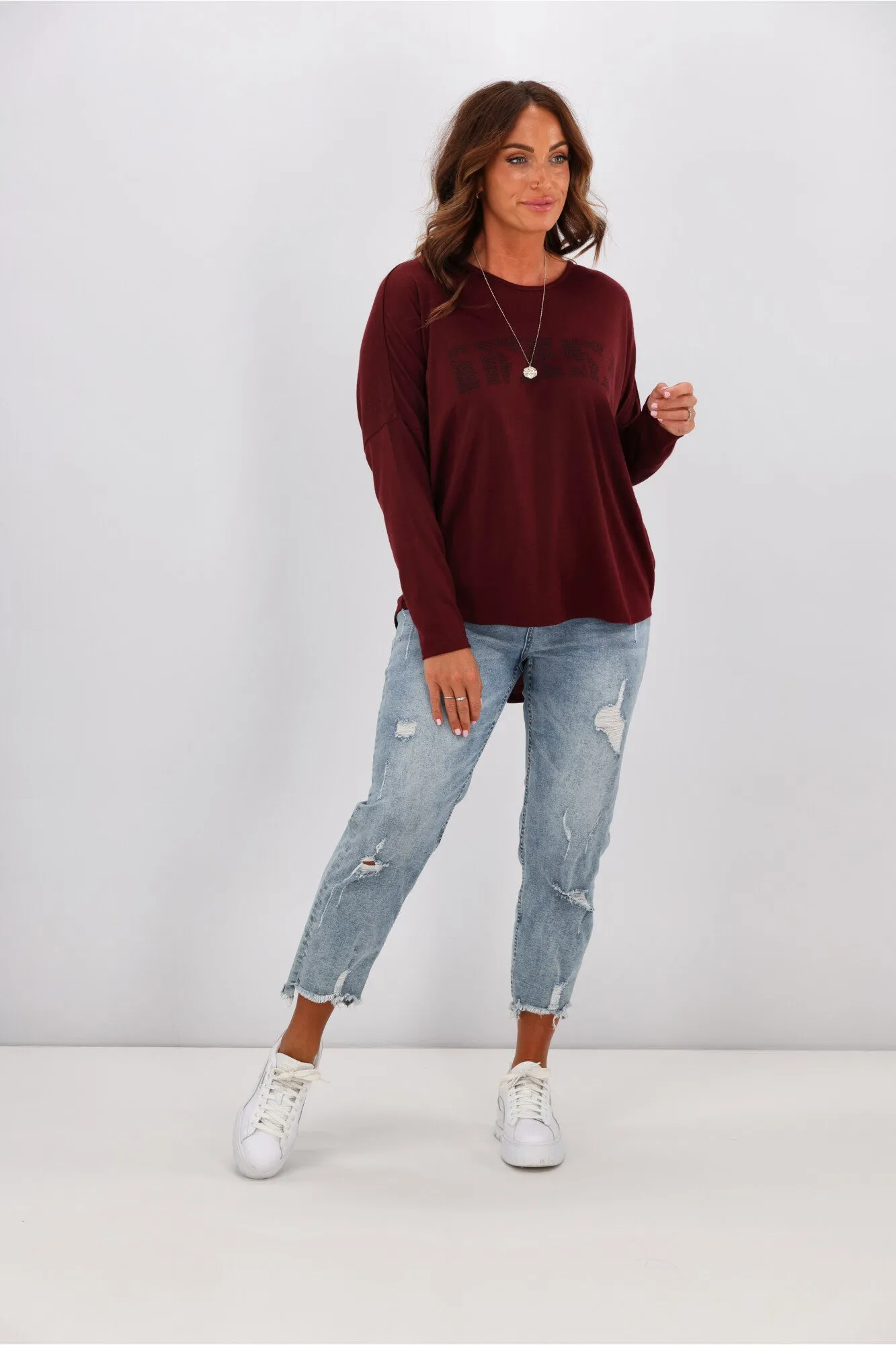 Alpine by Shine On Mabel Split Back Merino Top Claret