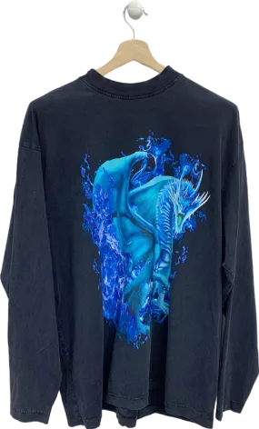 Arcana Black Dragon Print Long Sleeve T-Shirt UK XL