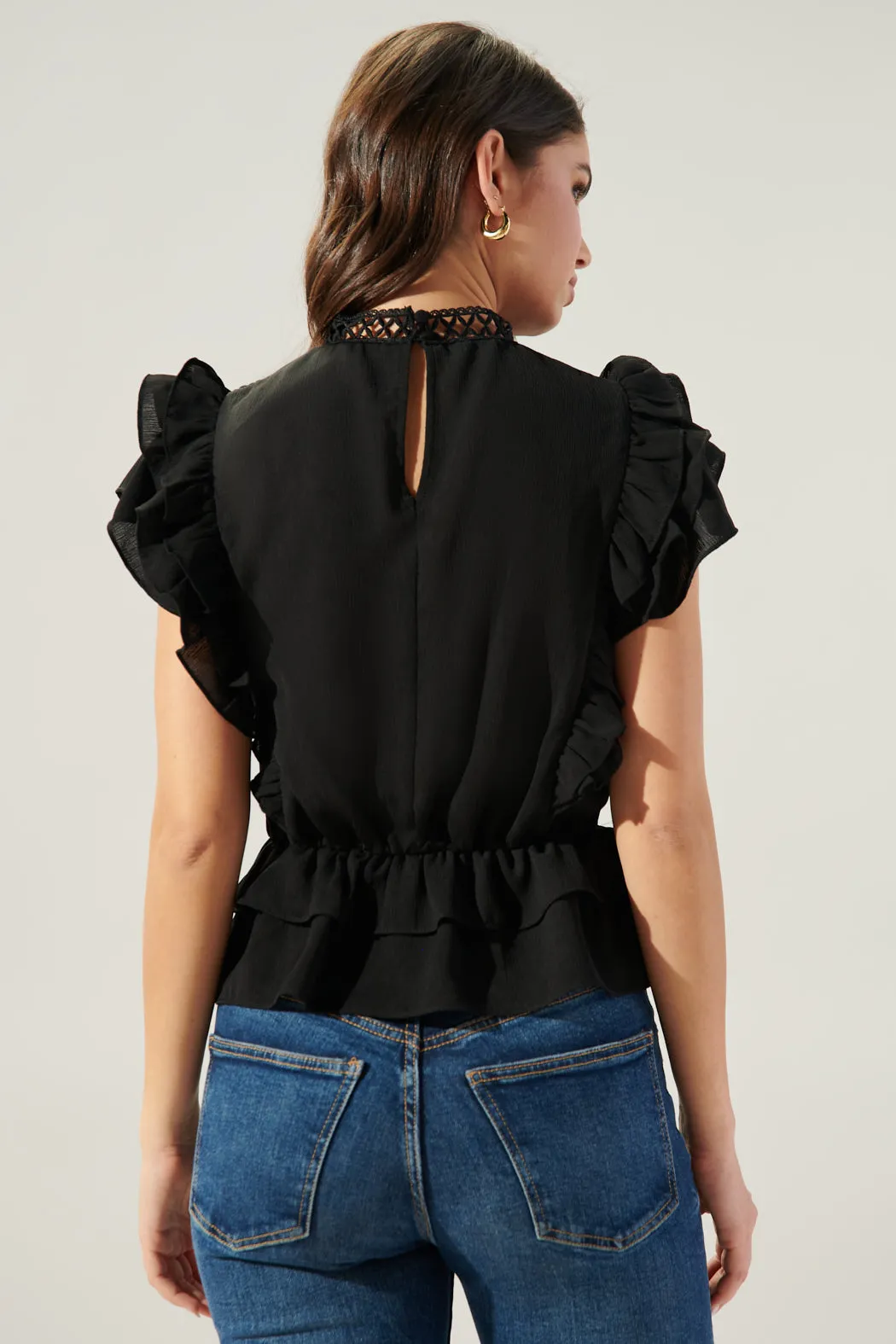 Aubrie Mock Neck Ruffle Peplum Blouse