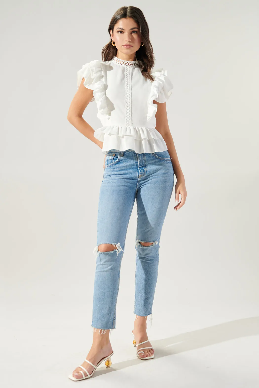 Aubrie Mock Neck Ruffle Peplum Blouse