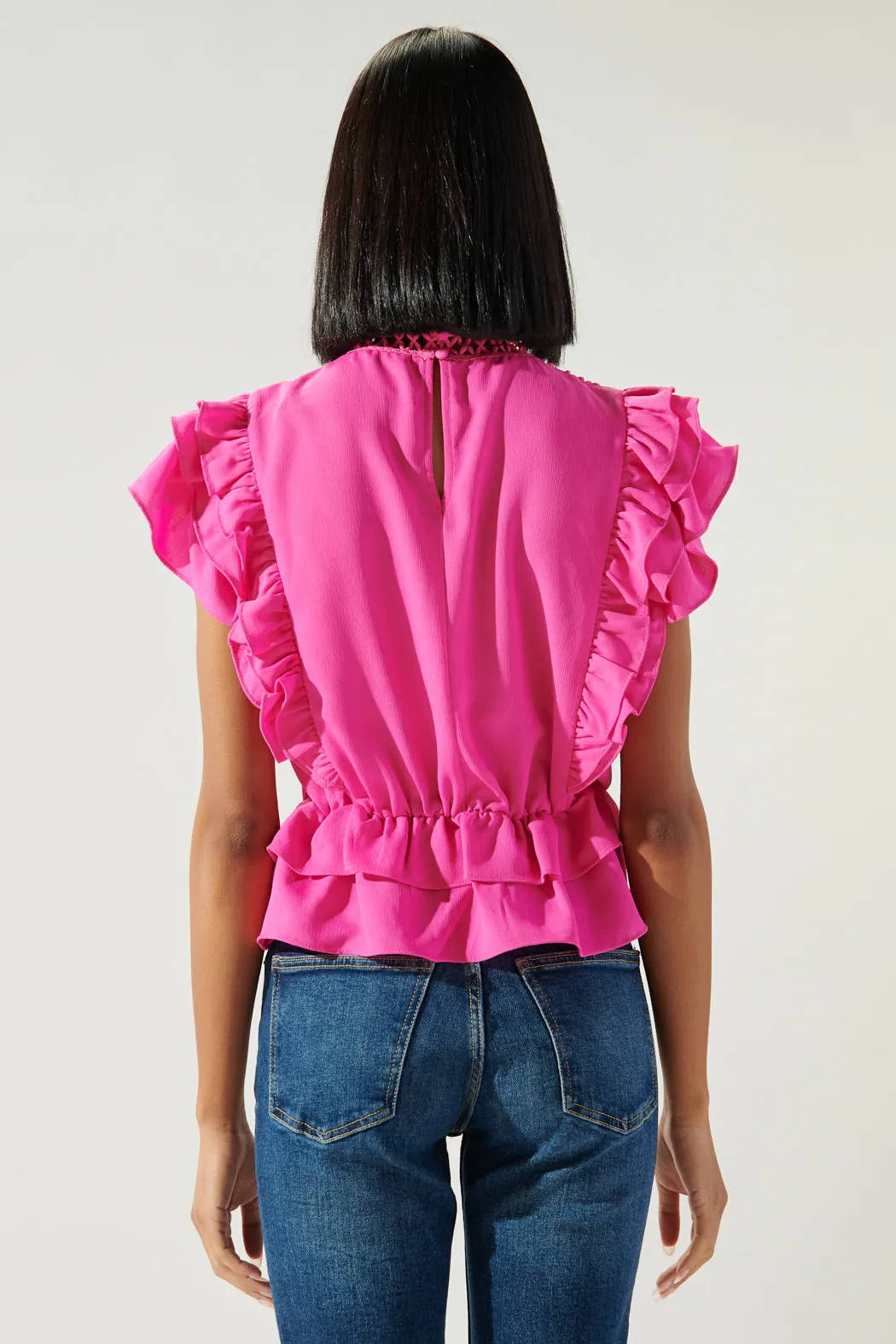 Aubrie Mock Neck Ruffle Peplum Blouse