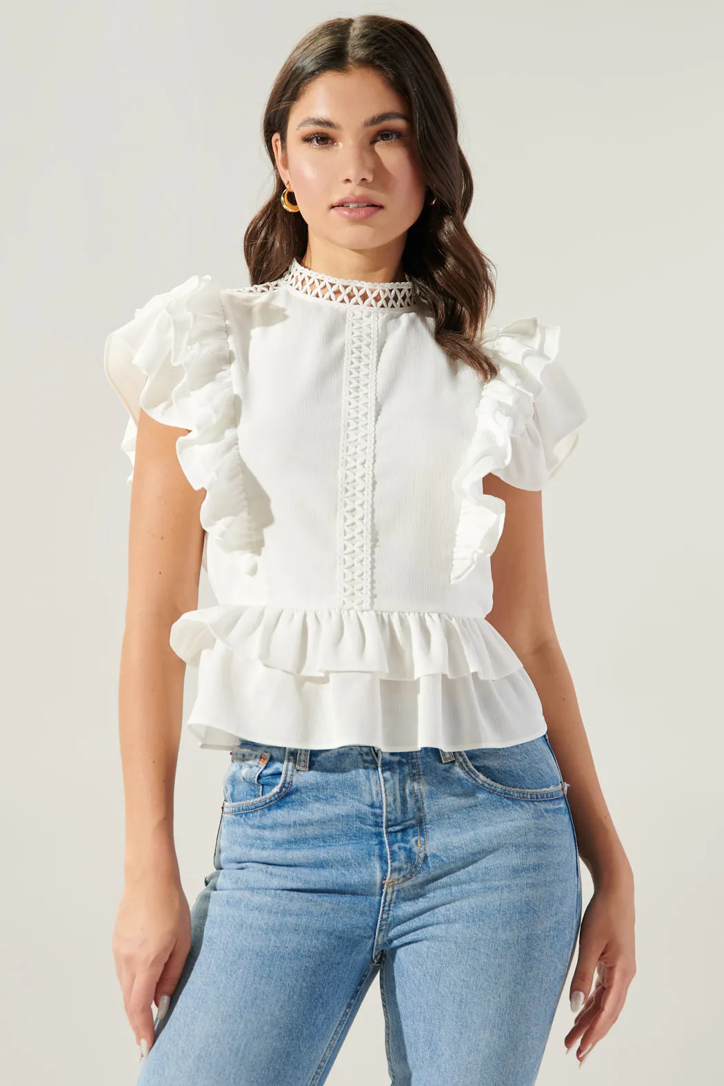 Aubrie Mock Neck Ruffle Peplum Blouse