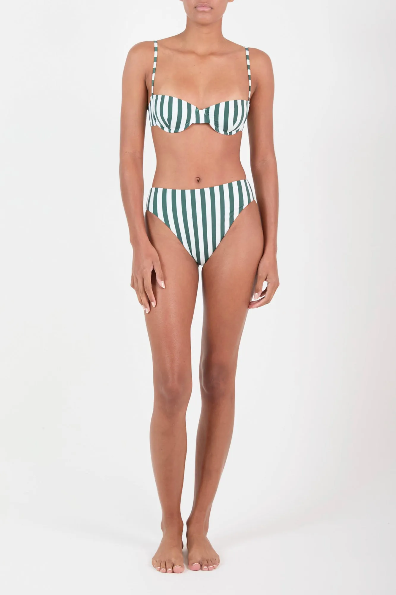 Balconette Underwire Bikini Top in Green Vertical Stripes