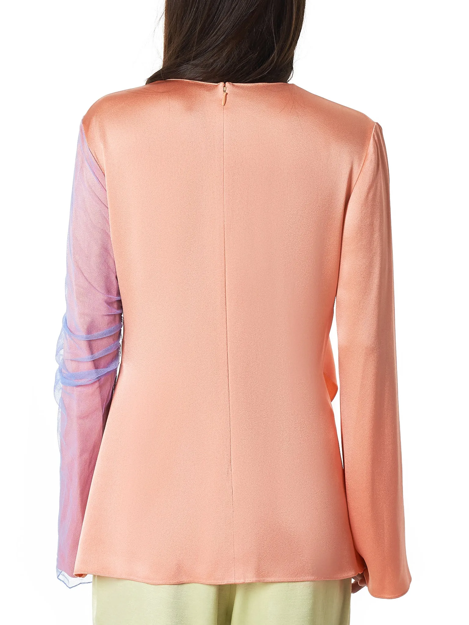 'Bari' V-neck Tulle Layered Top (9BS3032-LT-PEACH)