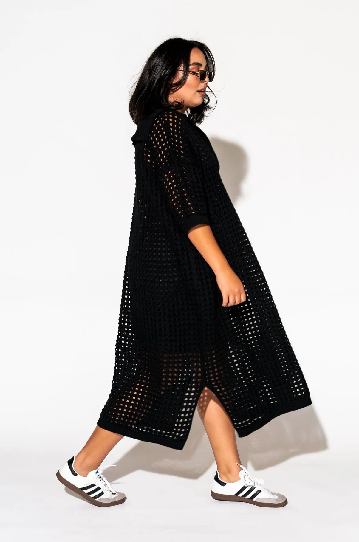 Be Bold Oversized Knit Dress   Slip in Black