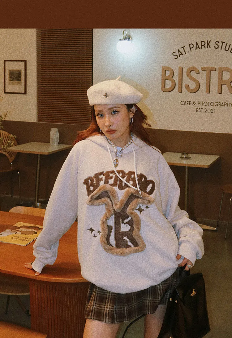 BEERBRO BUNNY Embroidery Long Sleeve Solid Color Hoodie