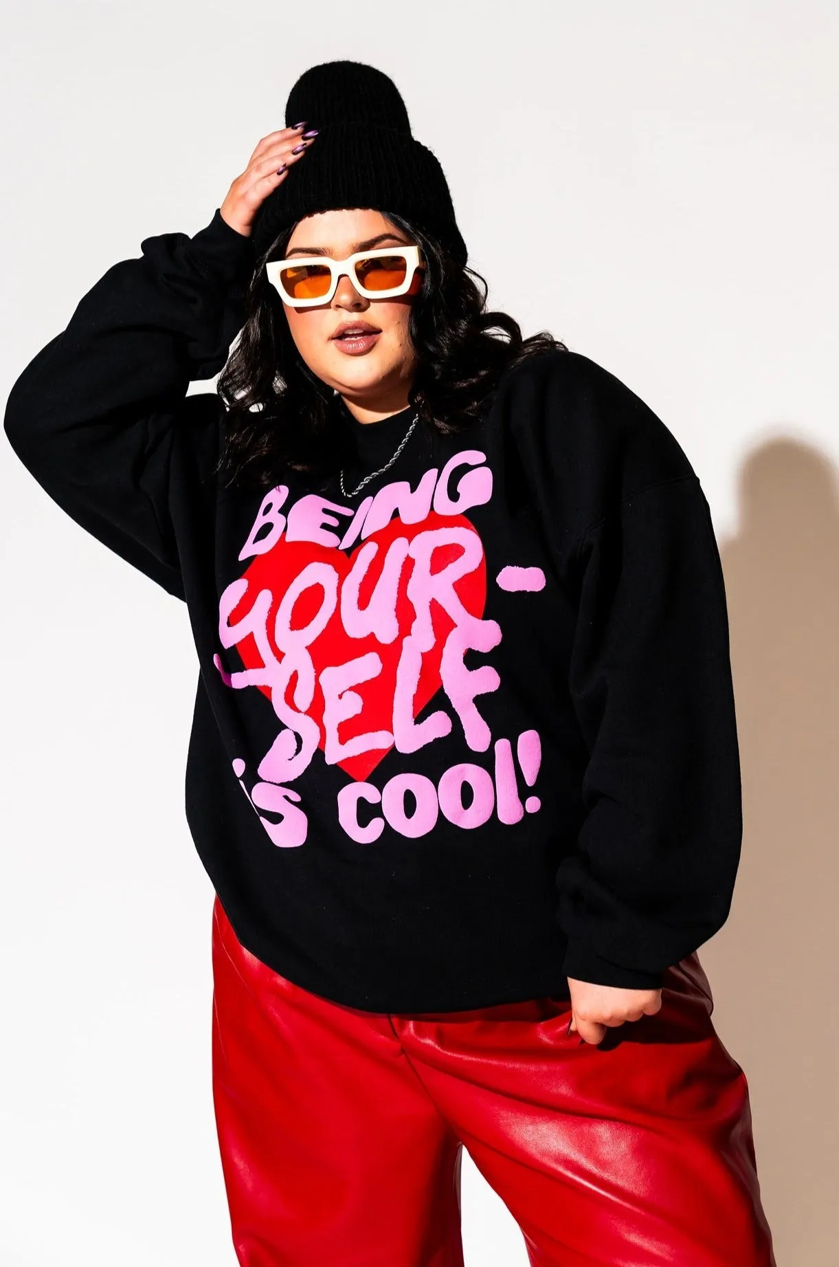 Being Yourself is Cool Puff Print Pullover in Black