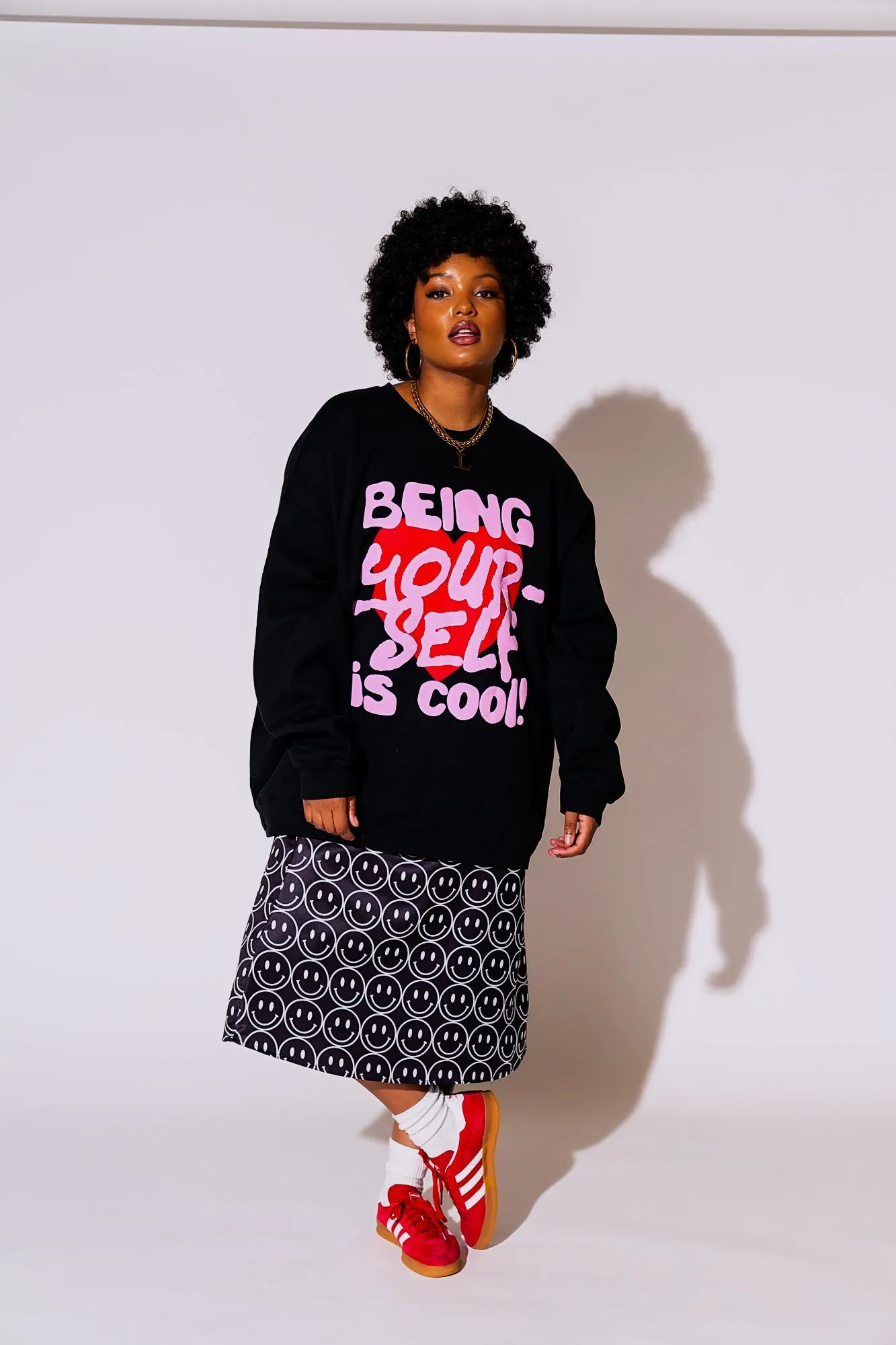 Being Yourself is Cool Puff Print Pullover in Black