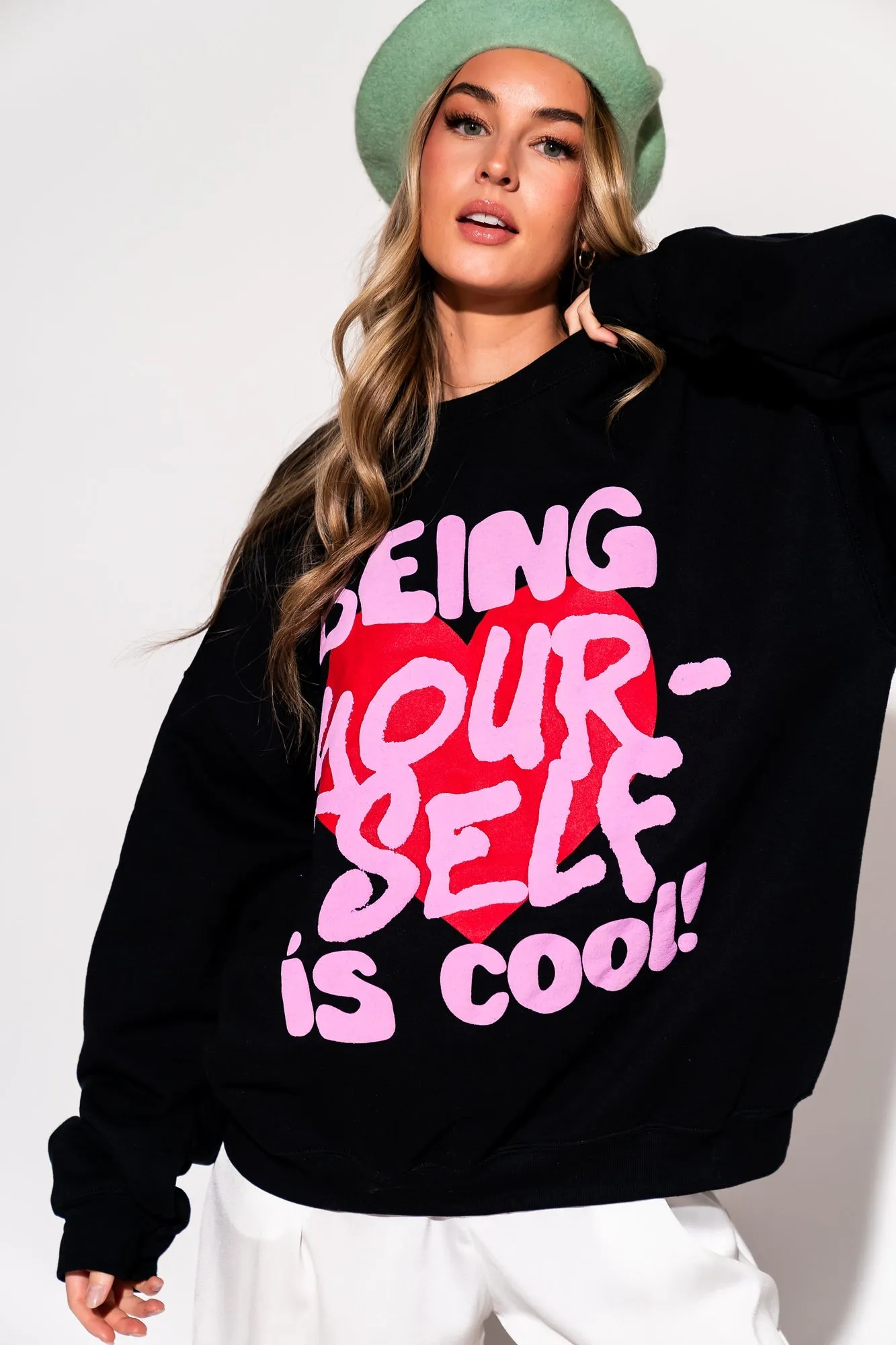 Being Yourself is Cool Puff Print Pullover in Black