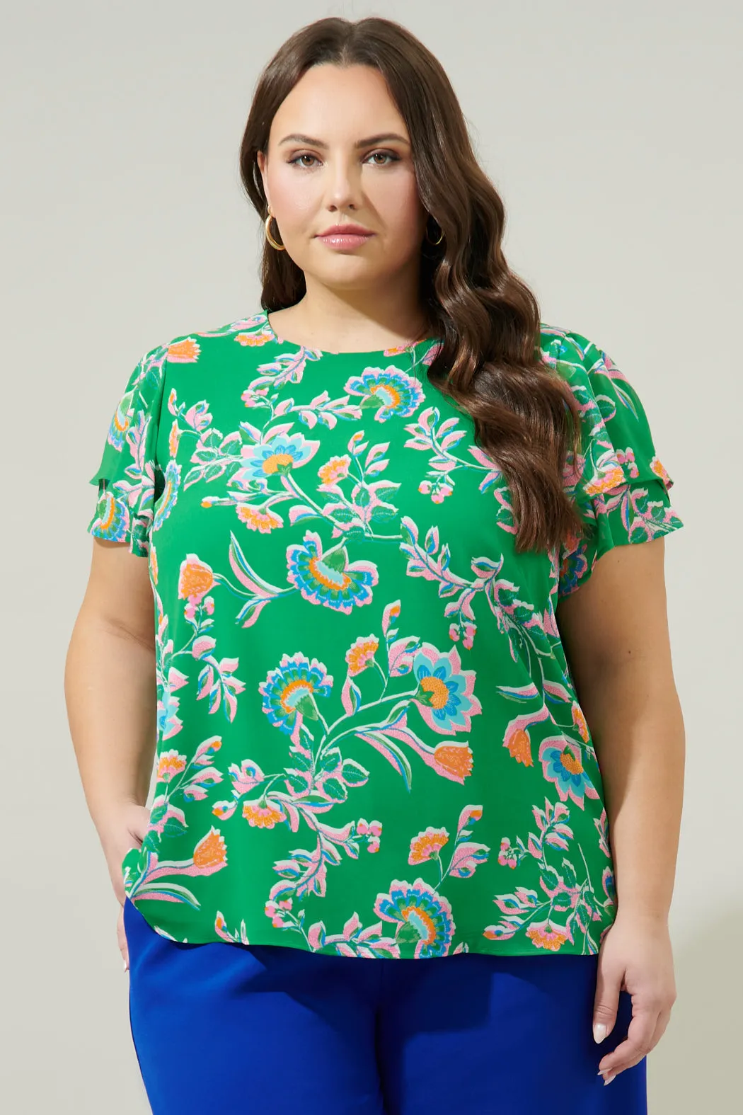 Belize Floral Deja Chiffon Blouse Curve