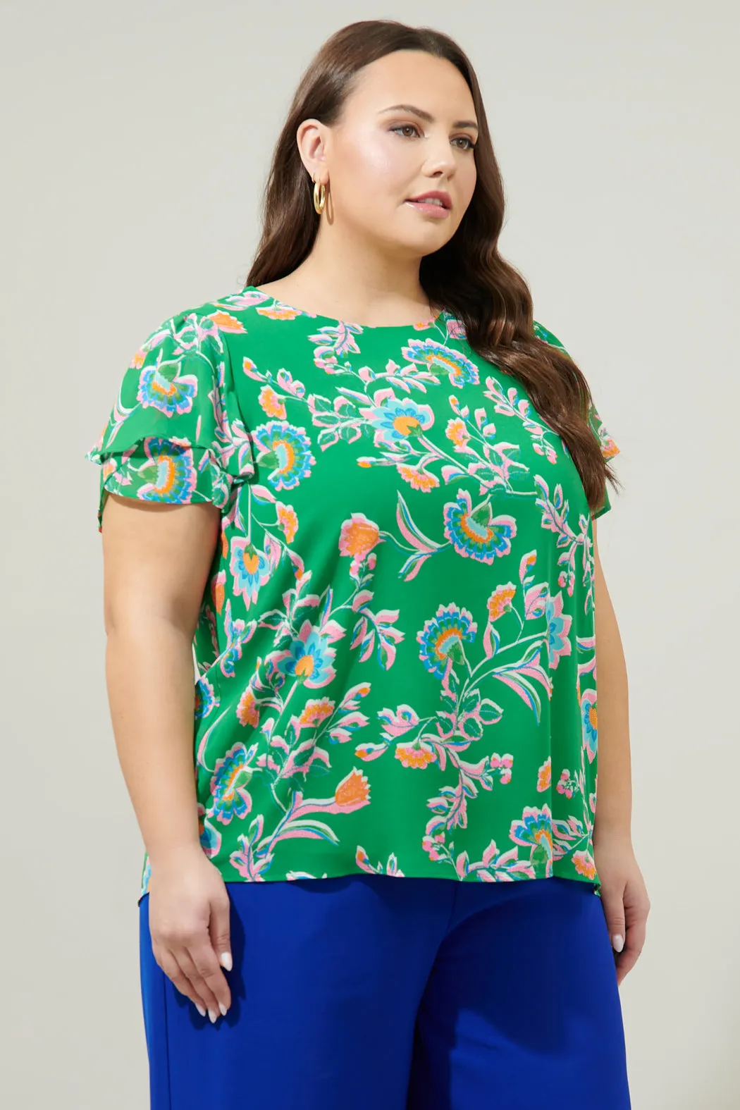 Belize Floral Deja Chiffon Blouse Curve