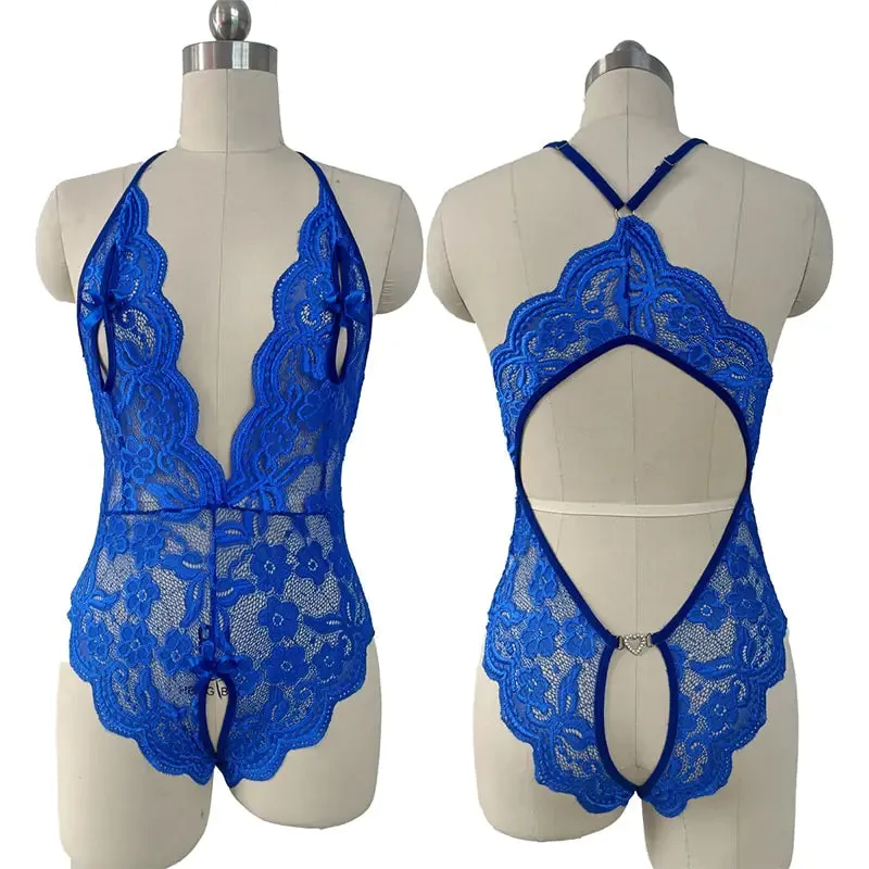 Blue Lace Crotchless Lingerie Set: Sexy Erotic Wear with Lingerie Se