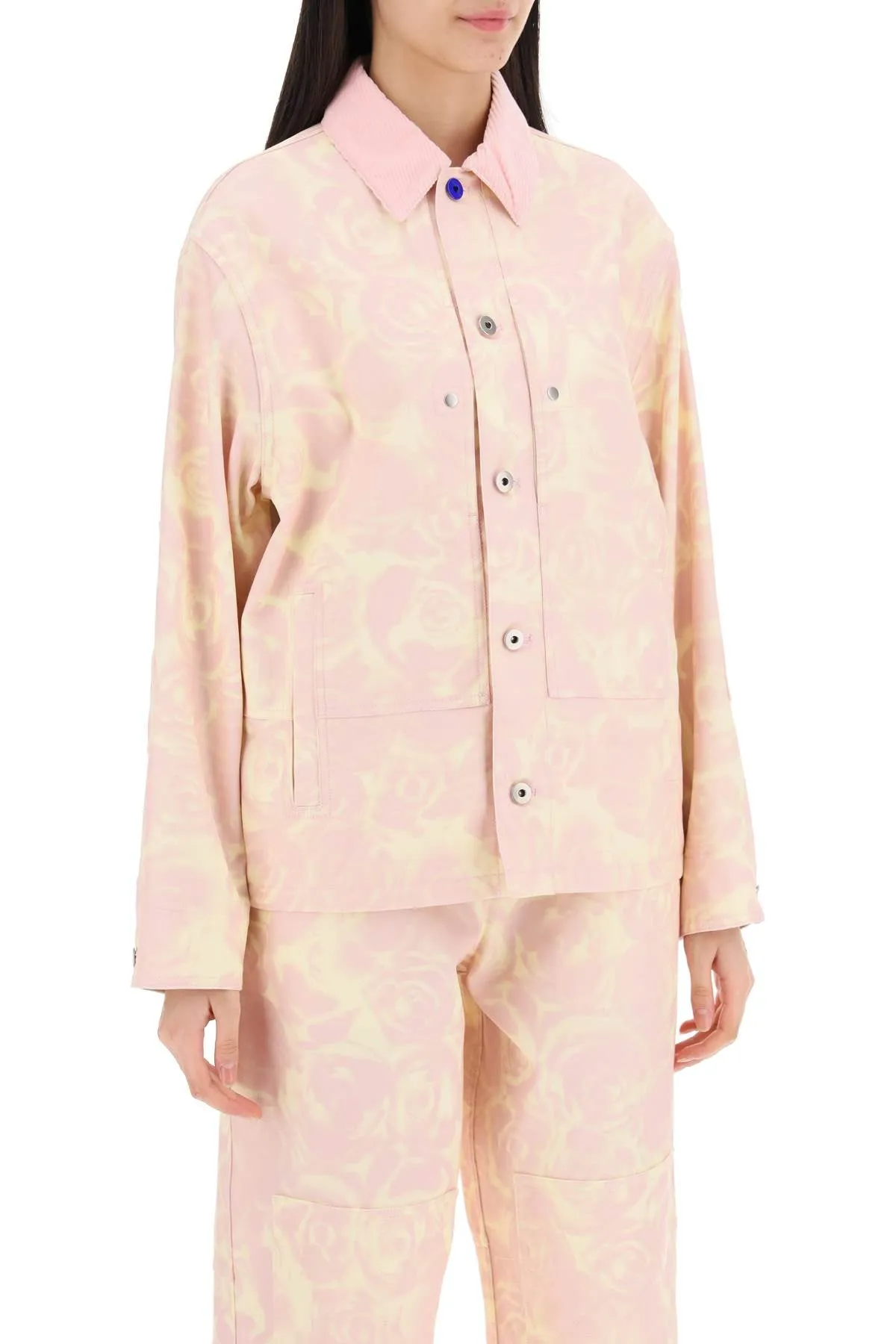 BURBERRY canvas workwear jacket with rose print