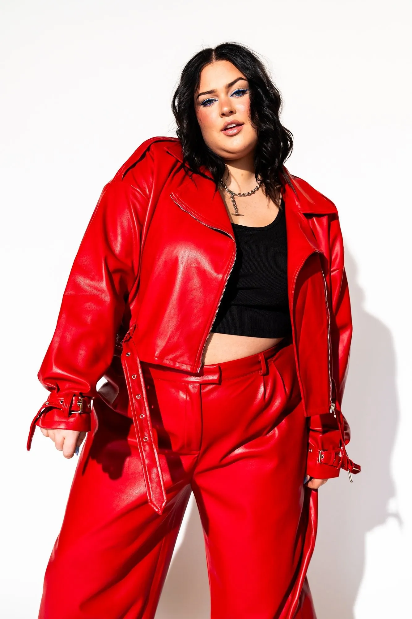 Buttery Soft Vegan Leather Moto Jacket in Cherry Red