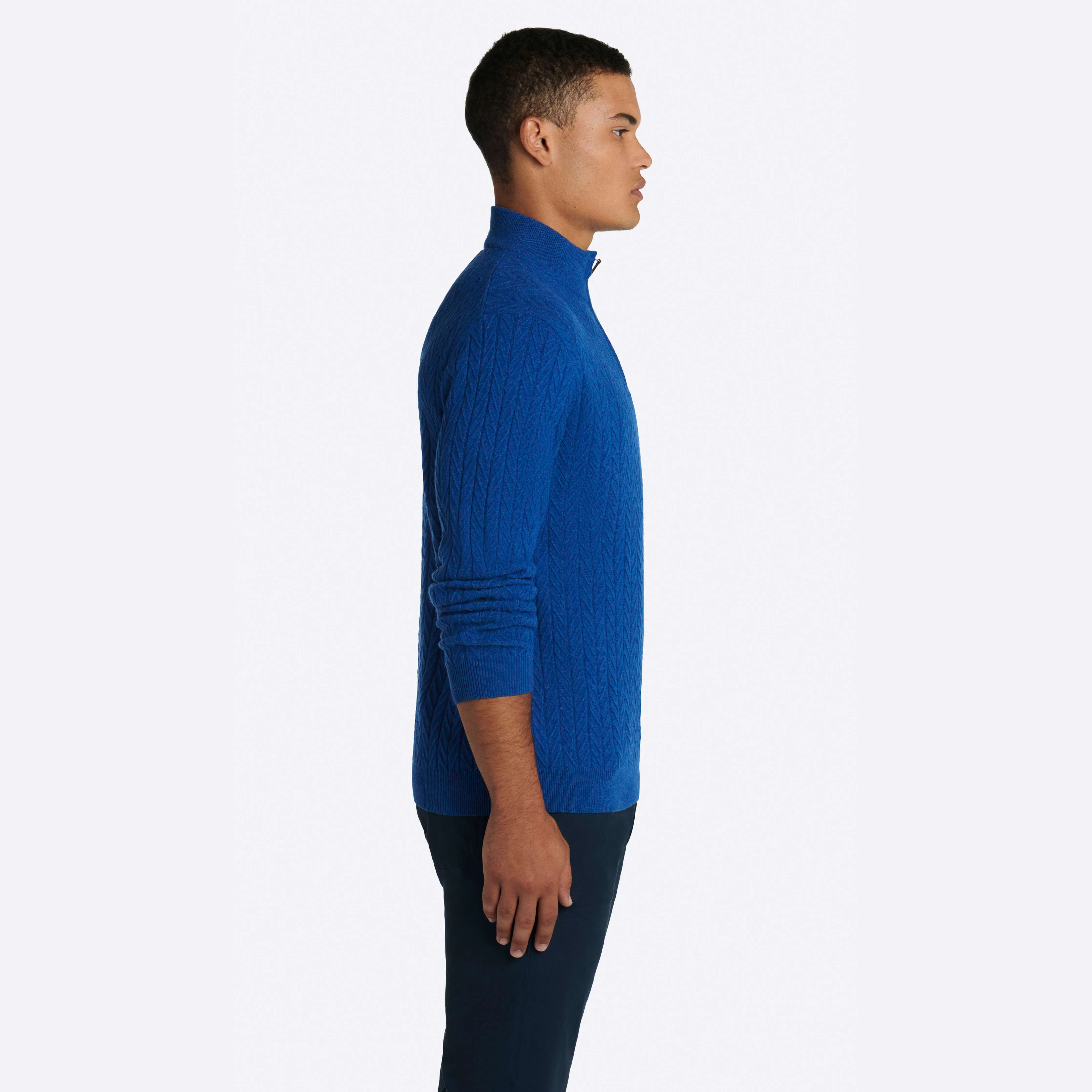 Cable Knit Quarter Zip Mock Neck Sweater