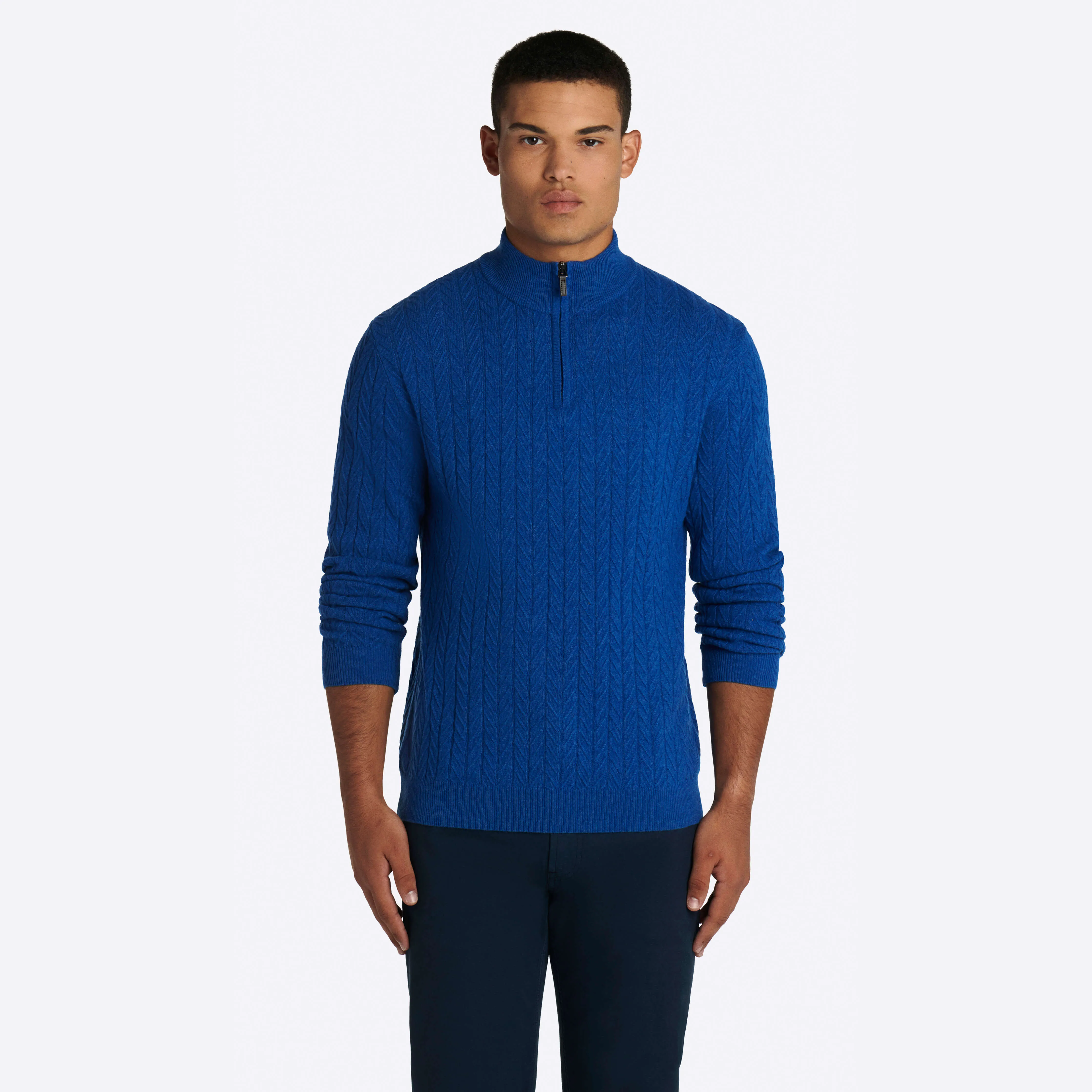 Cable Knit Quarter Zip Mock Neck Sweater