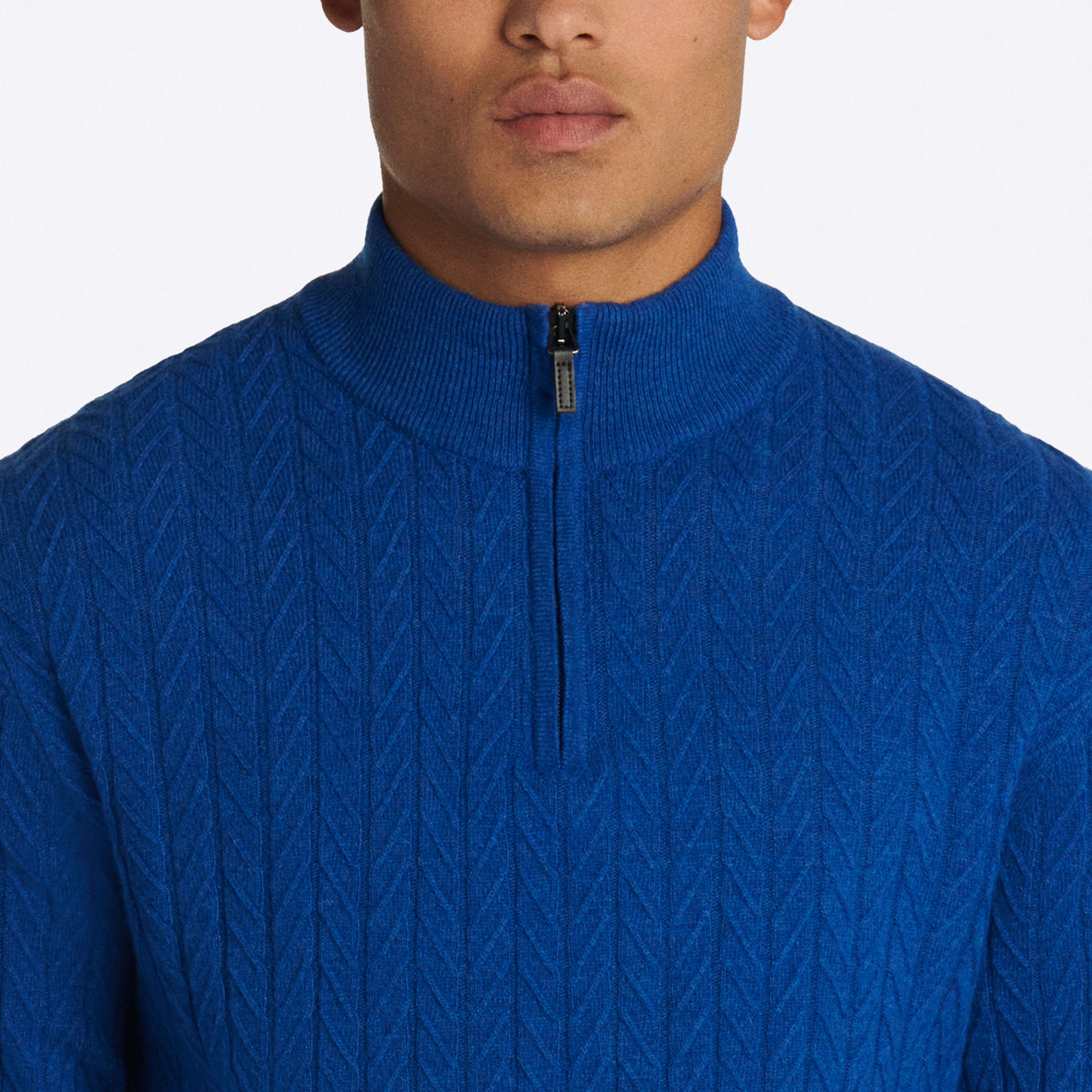 Cable Knit Quarter Zip Mock Neck Sweater