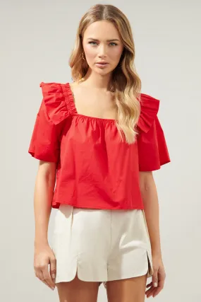 Careen Poplin Square Neck Ruffle Top