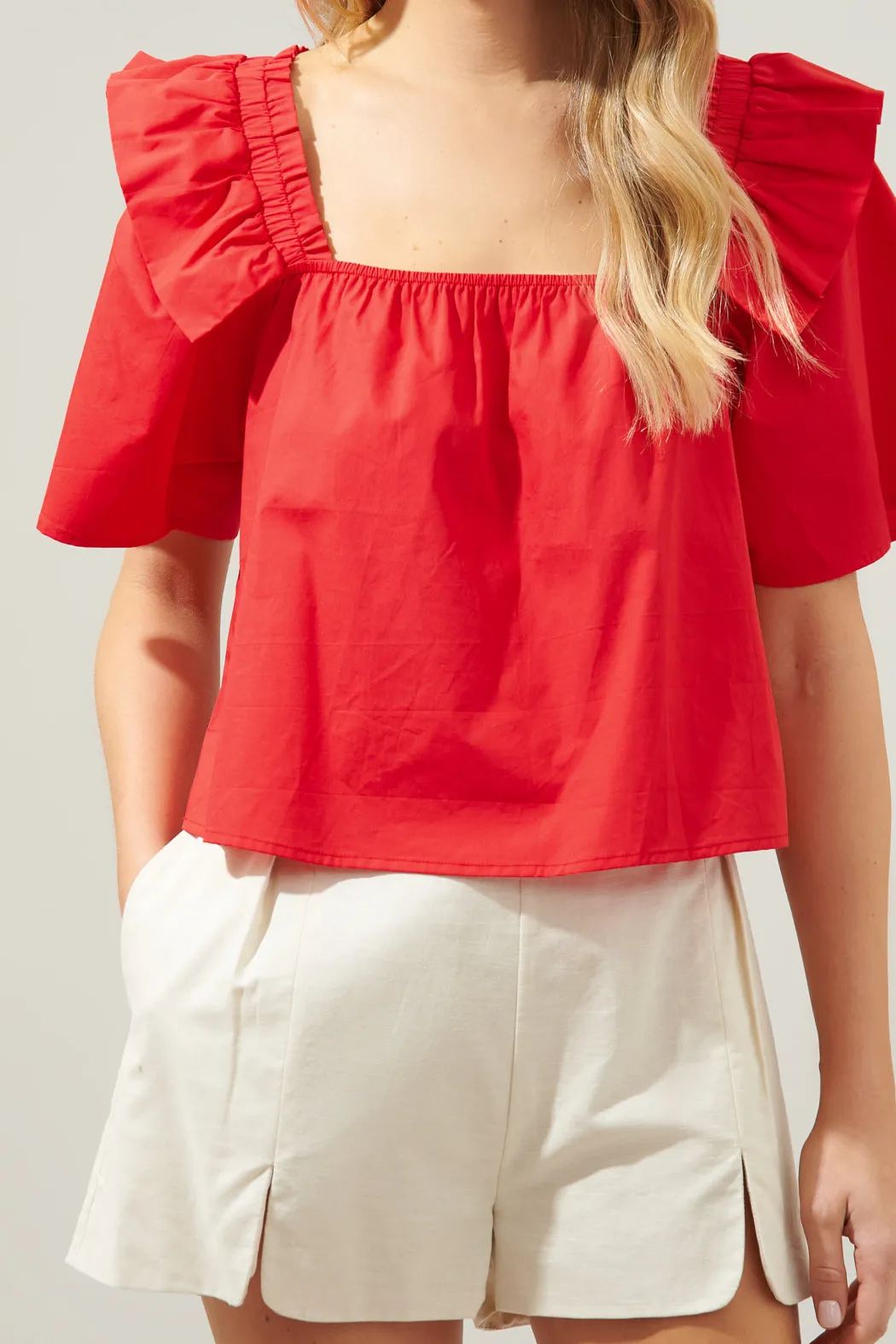 Careen Poplin Square Neck Ruffle Top