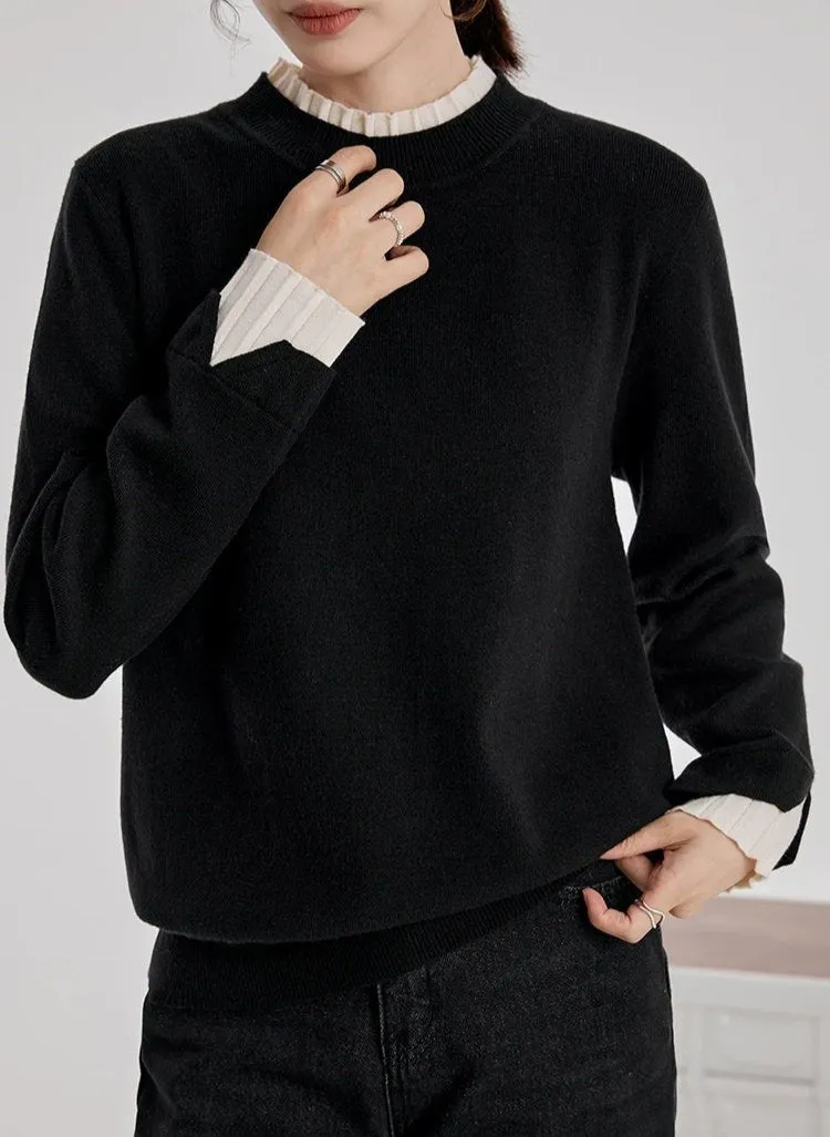 Contrast Cuff Ribbed Hem Sweater