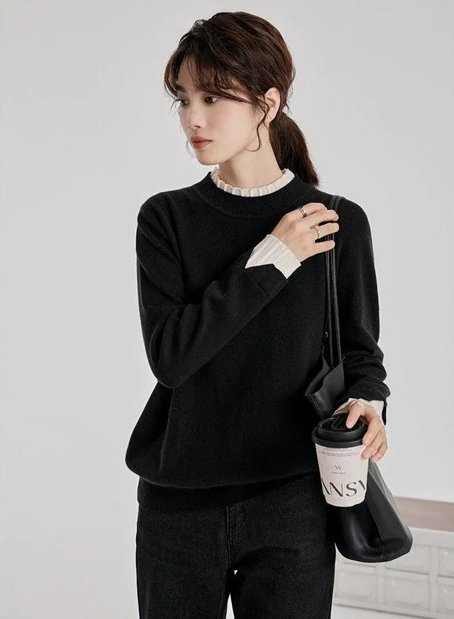 Contrast Cuff Ribbed Hem Sweater