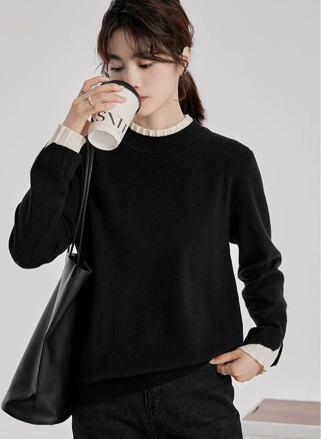 Contrast Cuff Ribbed Hem Sweater