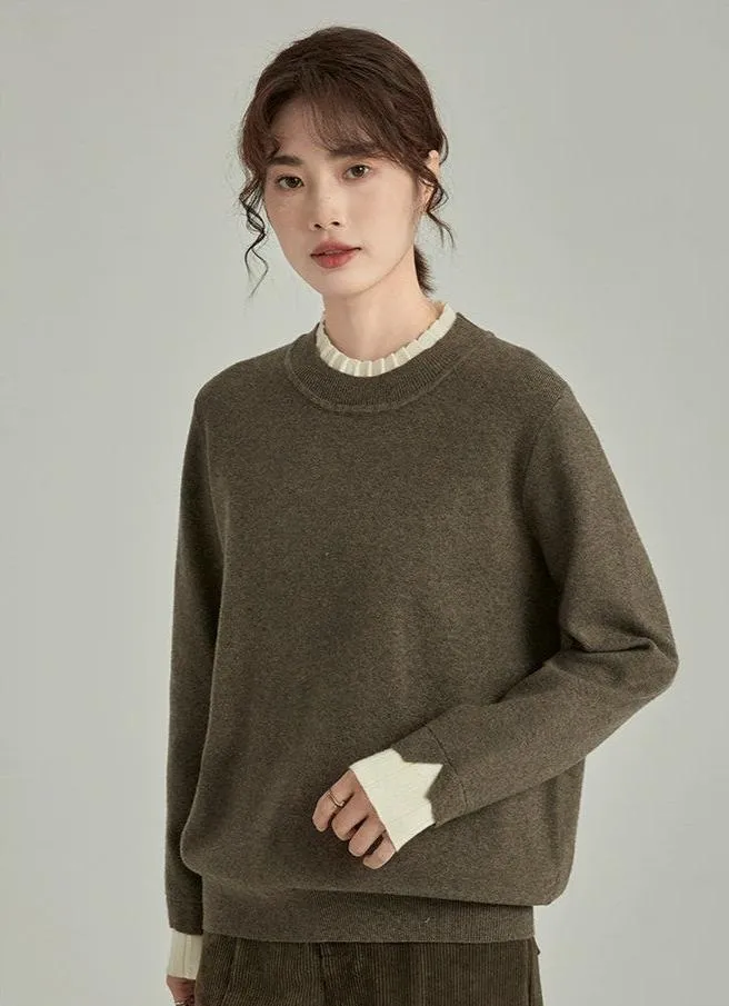 Contrast Cuff Ribbed Hem Sweater