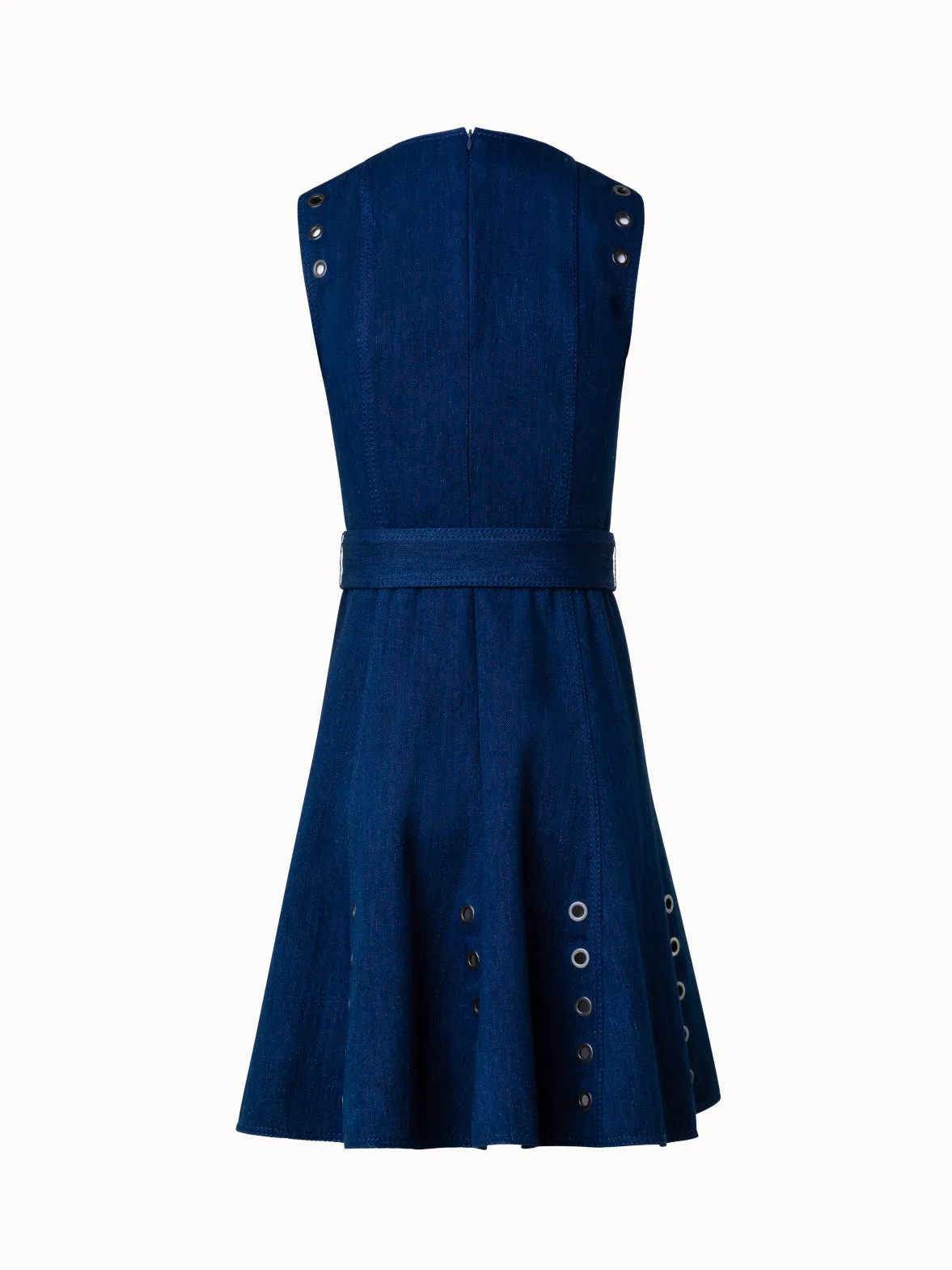 Cotton Denim Stretch A-Line Dress with Eyelet Details