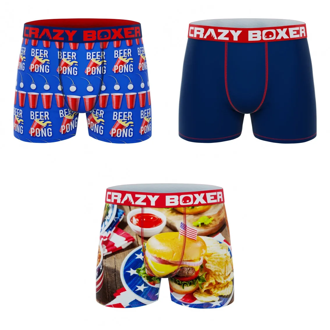 CRAZYBOXER Men's USA Pack 3 Breathable Soft Boxer Briefs