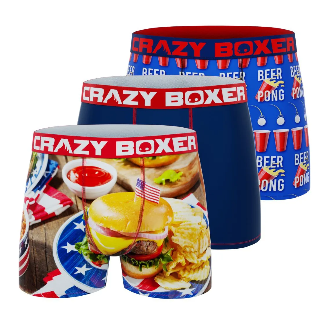 CRAZYBOXER Men's USA Pack 3 Breathable Soft Boxer Briefs