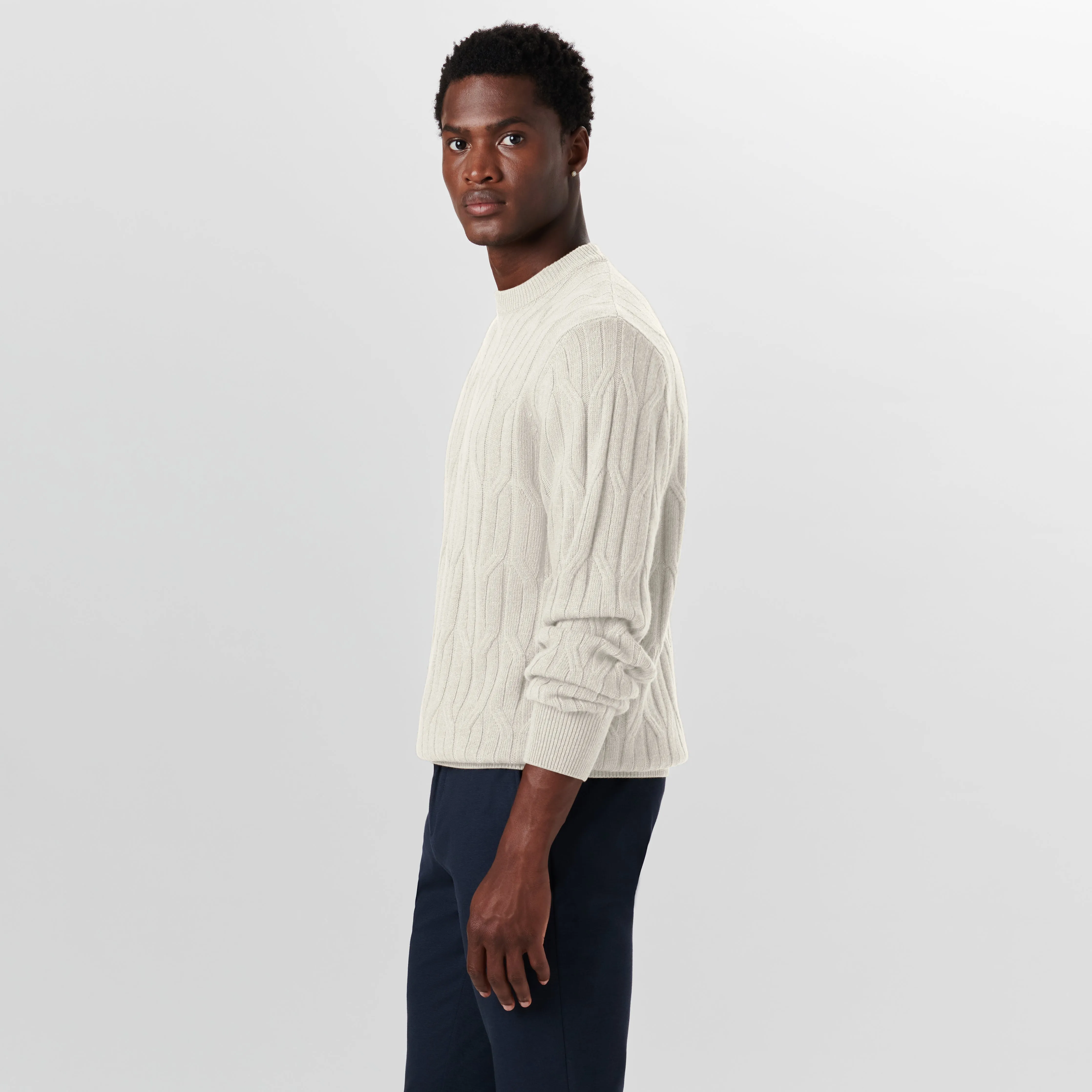 Crew Neck Cable Jacquard Sweater