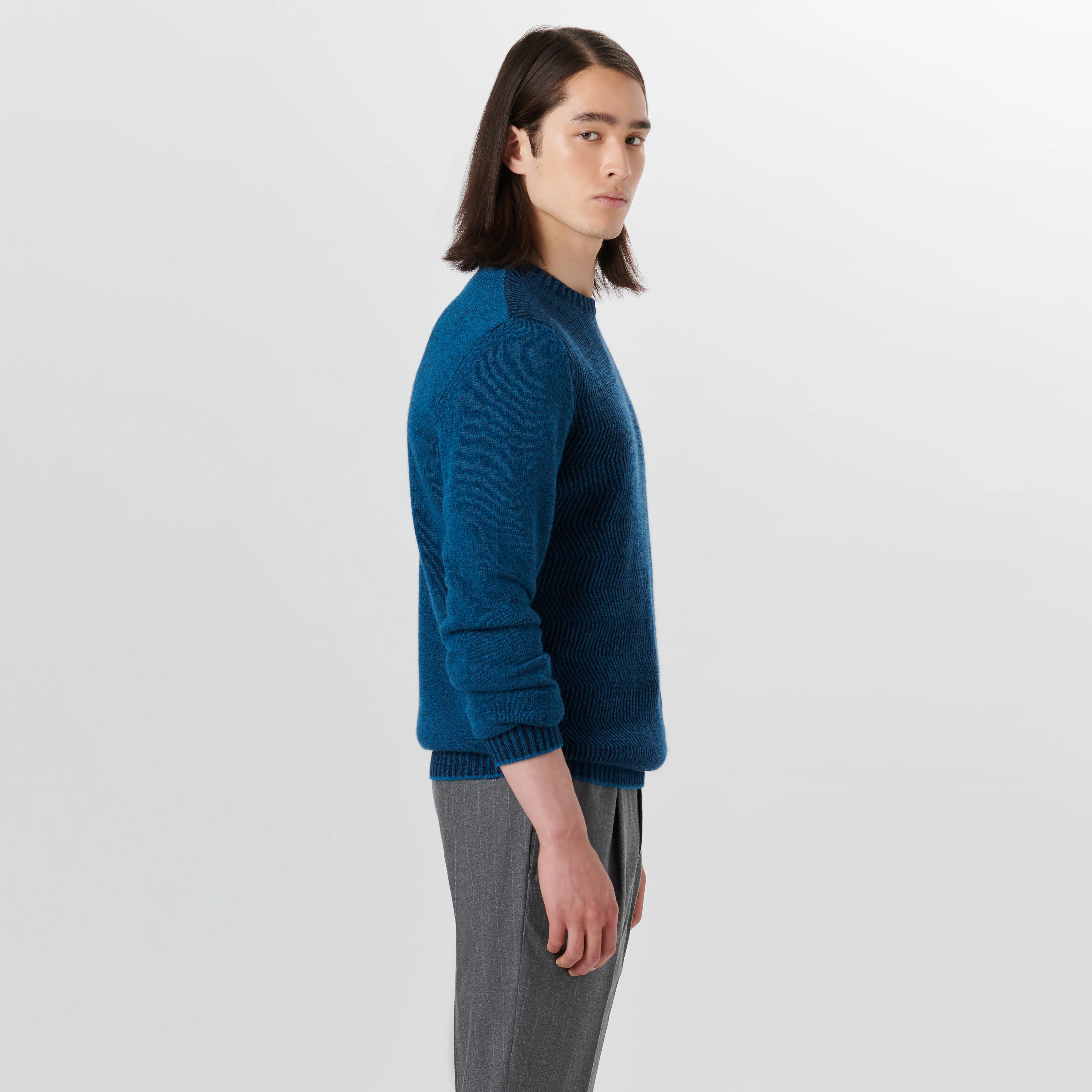 Crew Neck Herringbone Jacquard Sweater