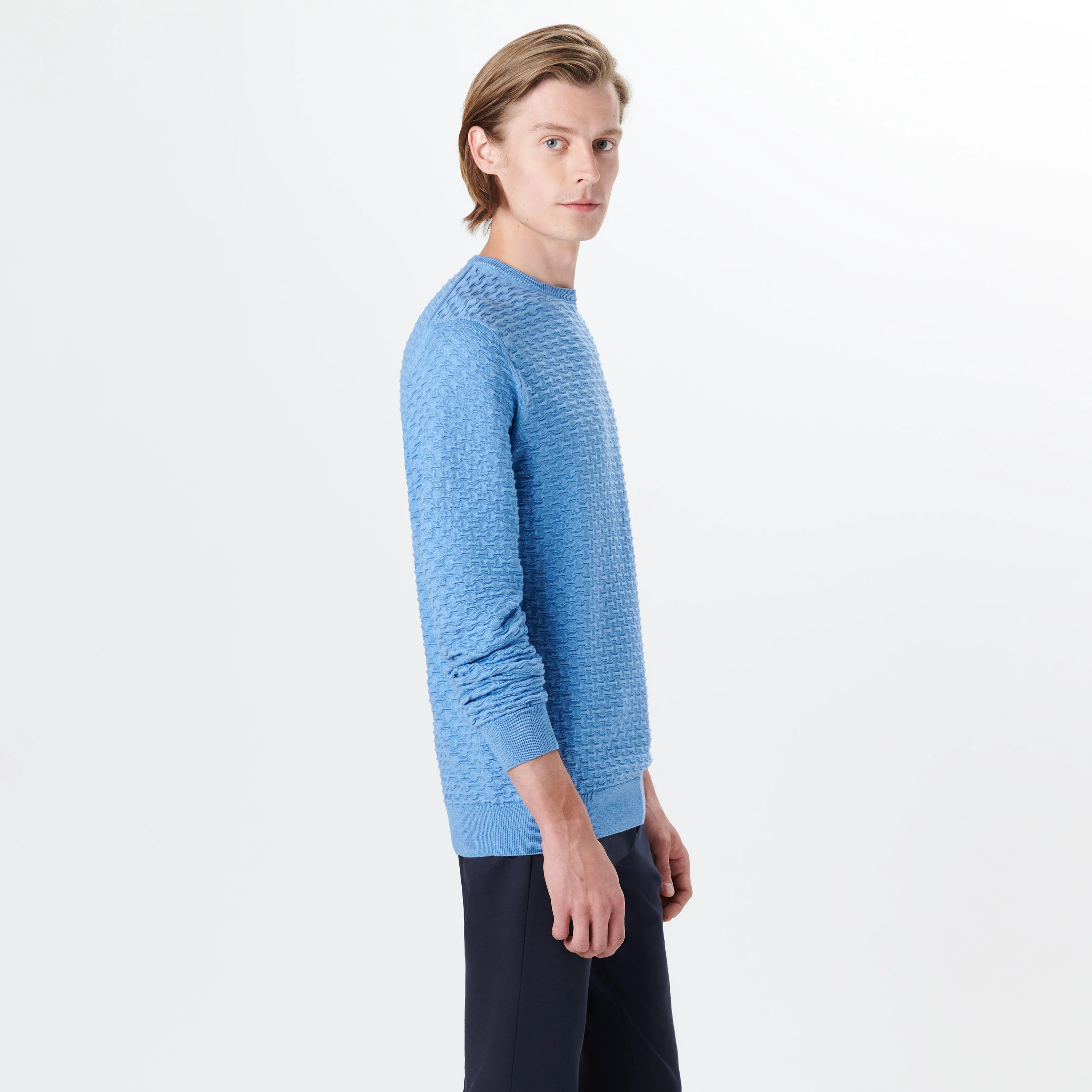 Crew Neck Jacquard Wave Sweater