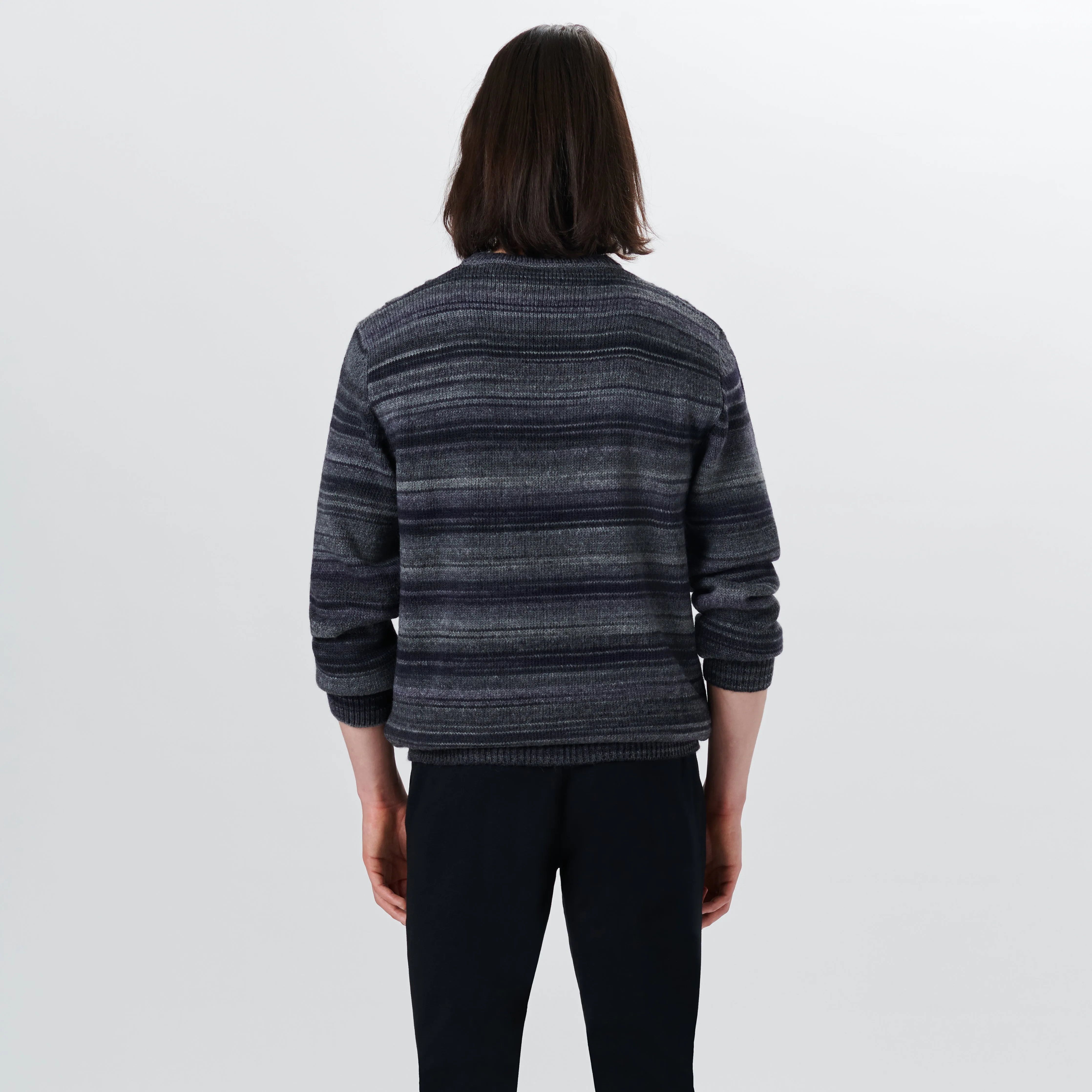 Crew Neck Striped Jacquard Sweater