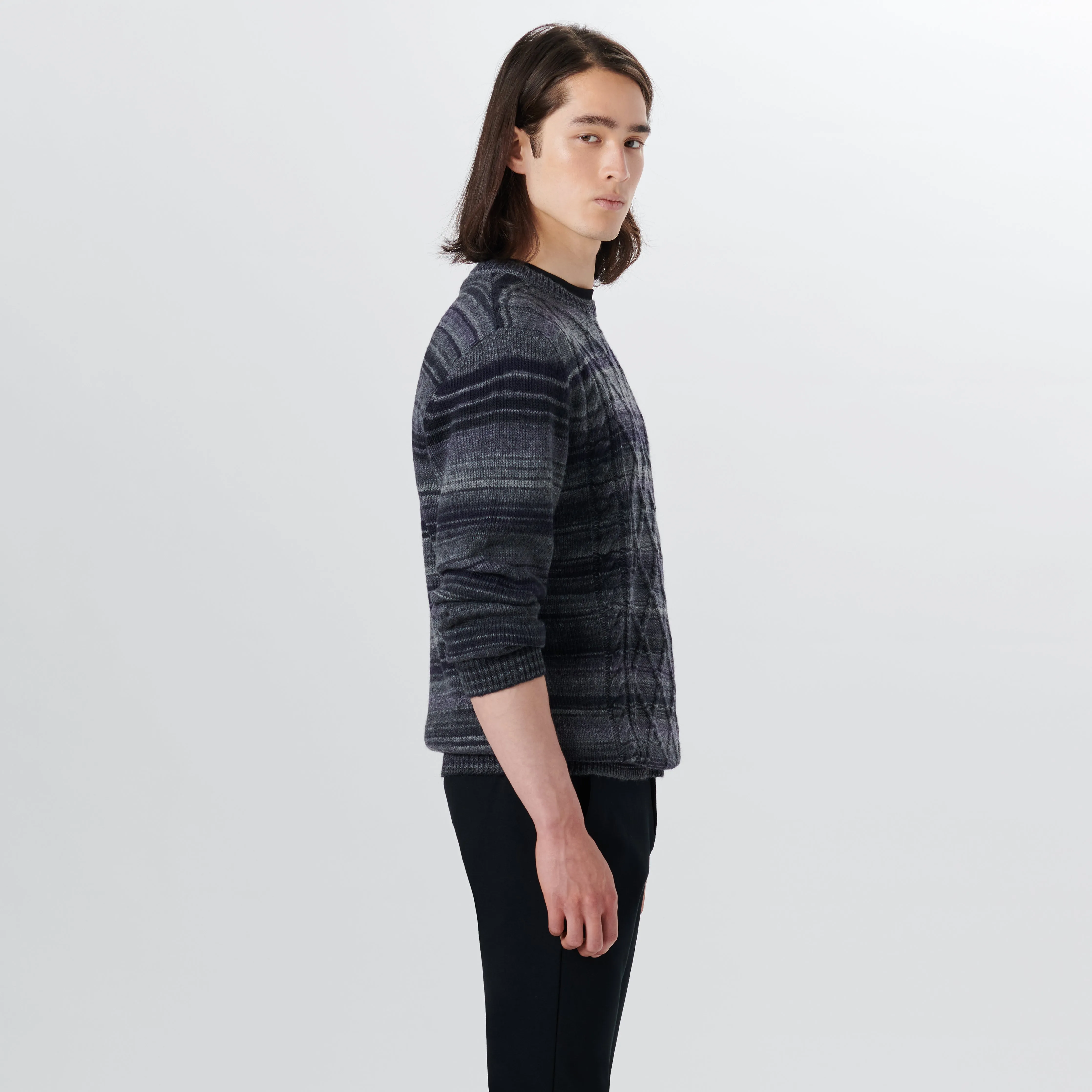 Crew Neck Striped Jacquard Sweater