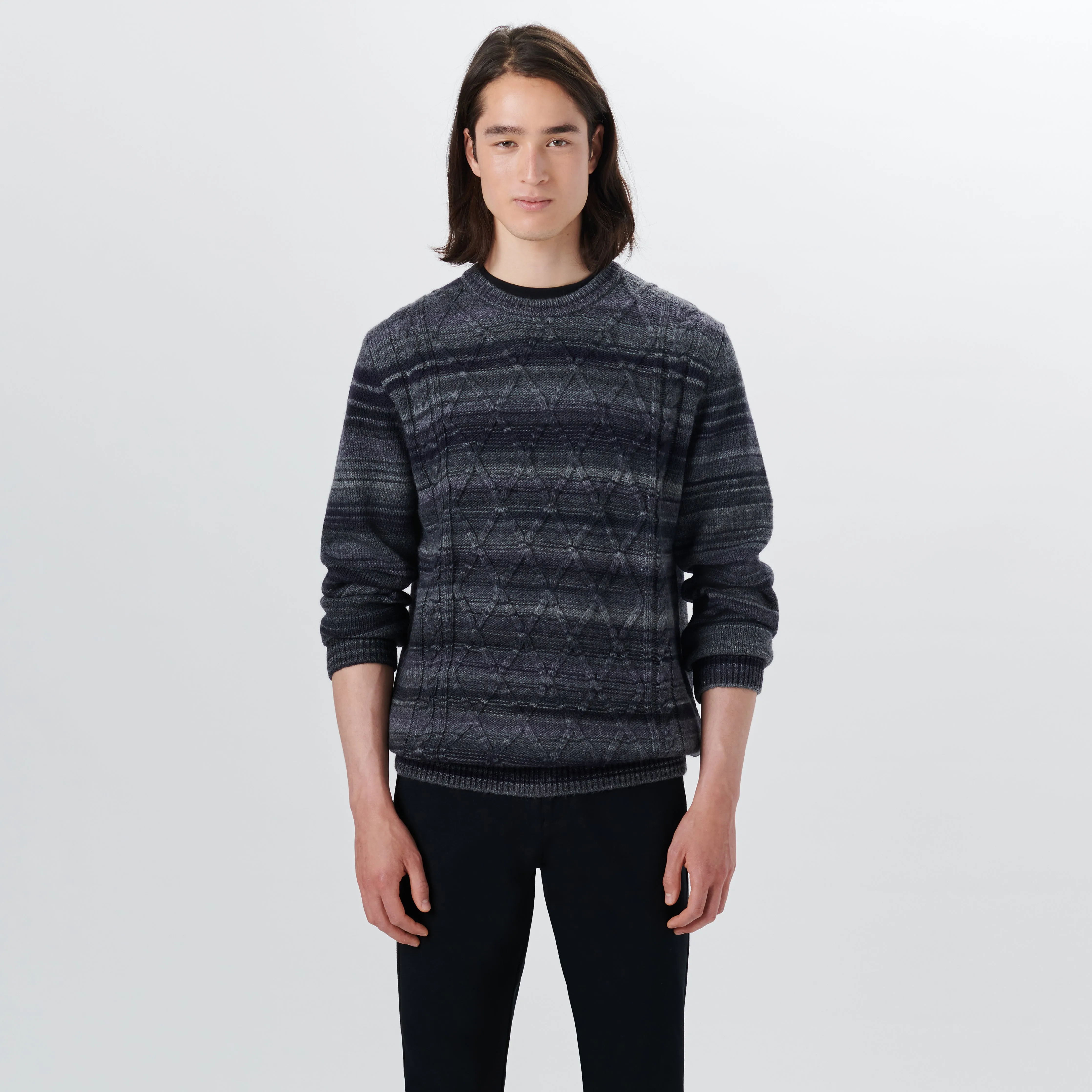 Crew Neck Striped Jacquard Sweater