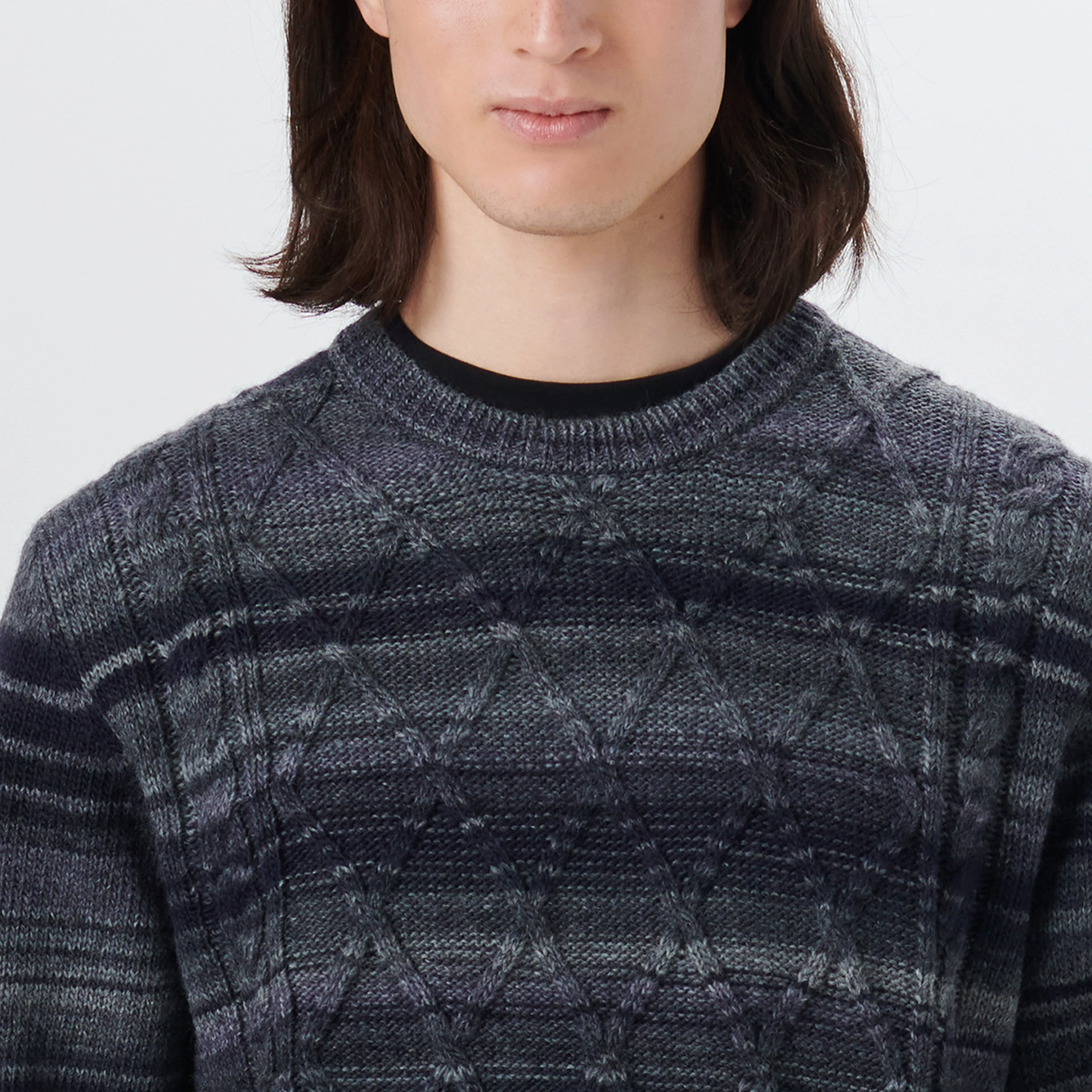 Crew Neck Striped Jacquard Sweater