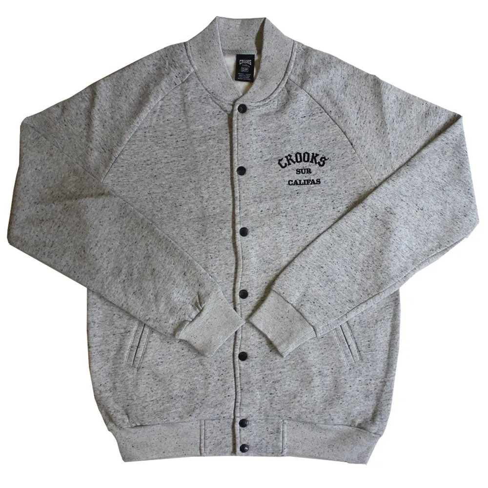 Crooks & Castles Sur Califas Woven Baseball Jacket Lt Grey Speckle