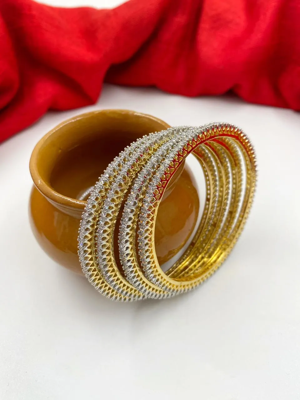 CZ Single Line American Diamond Bangles By Gehna Shop (Set Of 4)