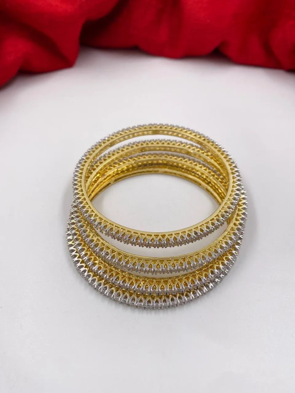 CZ Single Line American Diamond Bangles By Gehna Shop (Set Of 4)