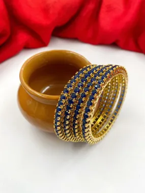 CZ Single Line Blue Stone American Diamond Bangles By Gehna Shop (Set Of 4)