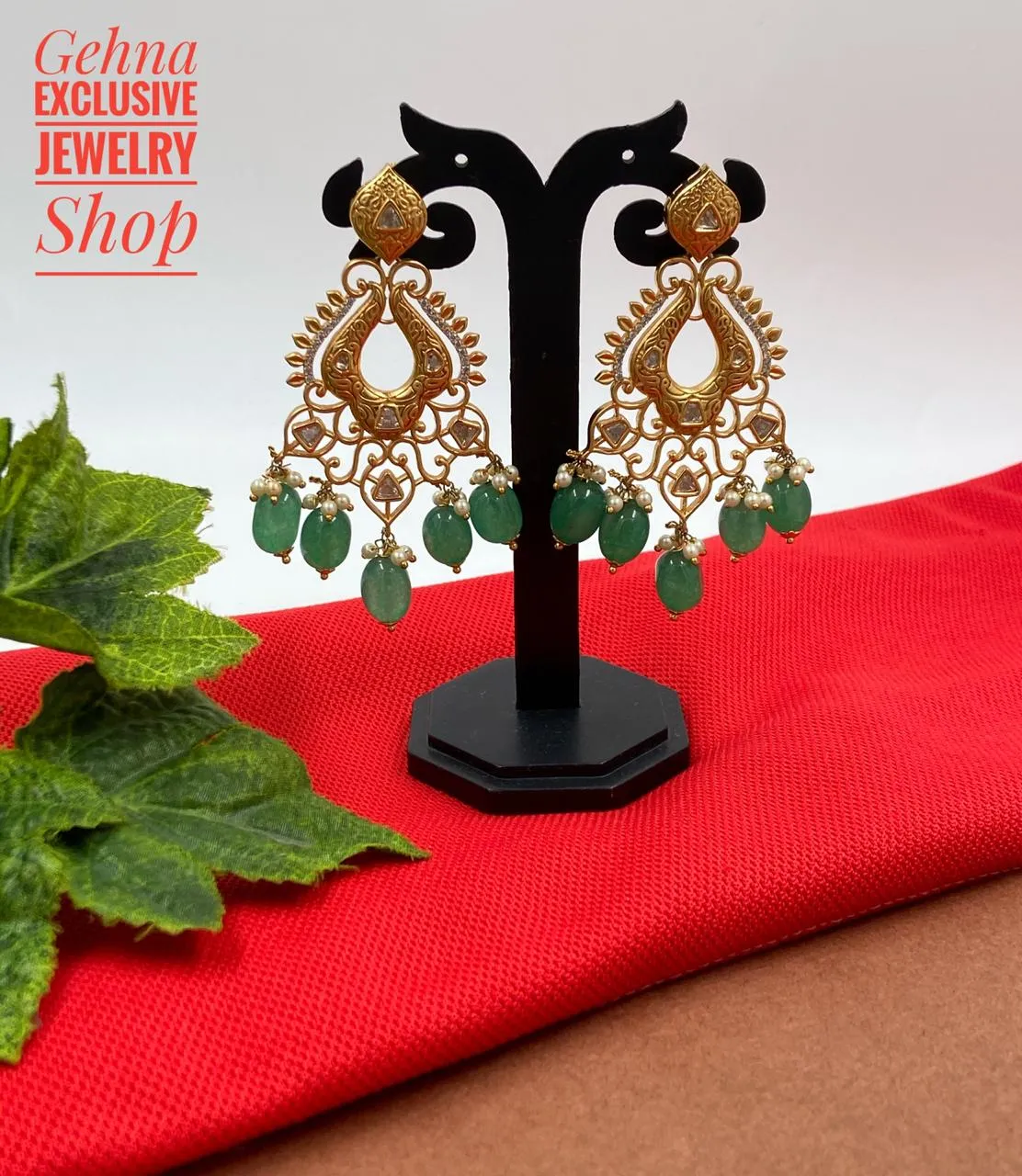 Designer Antique Gold Toned Kundan Party Dangler Earrings