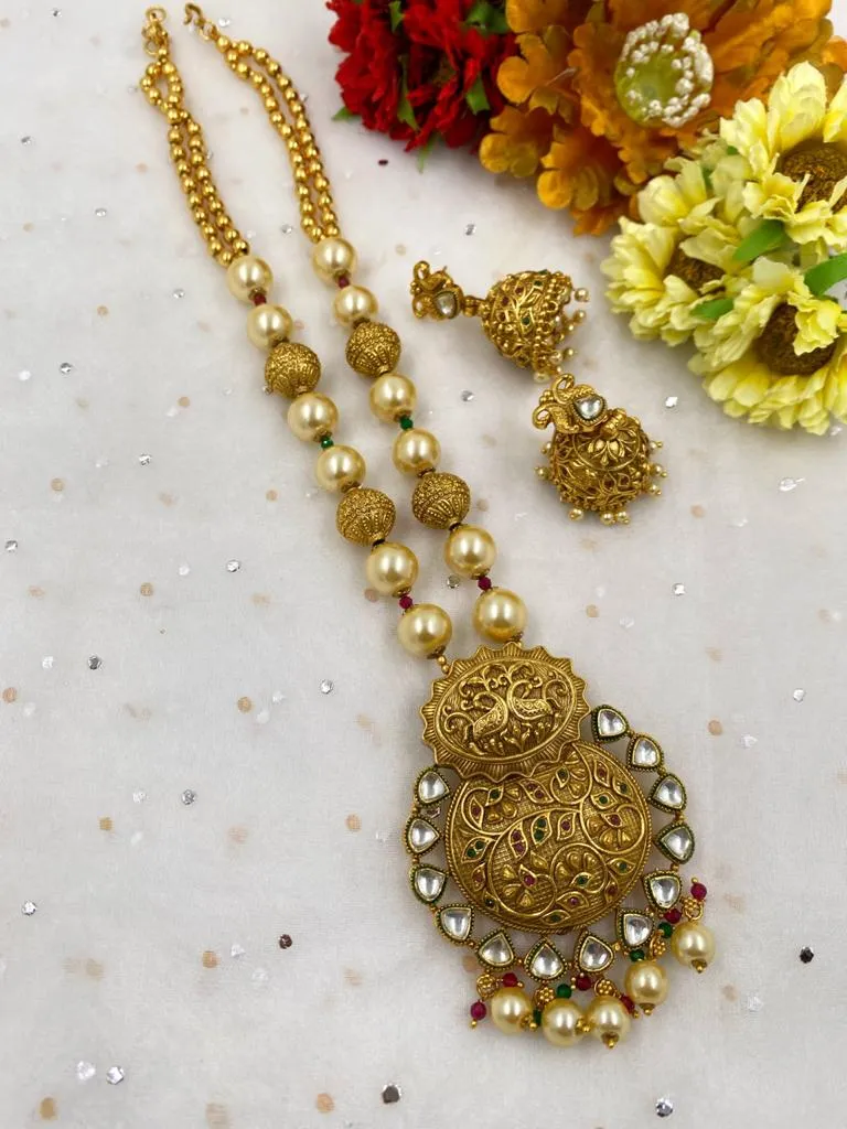 Designer Gold Plated Golden Necklace Set For Women By Gehna Shop