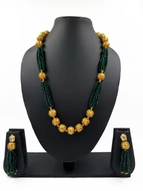 Designer Handcrafted Green Crystal And Golden Beads Necklace For Woman By Gehna Shop