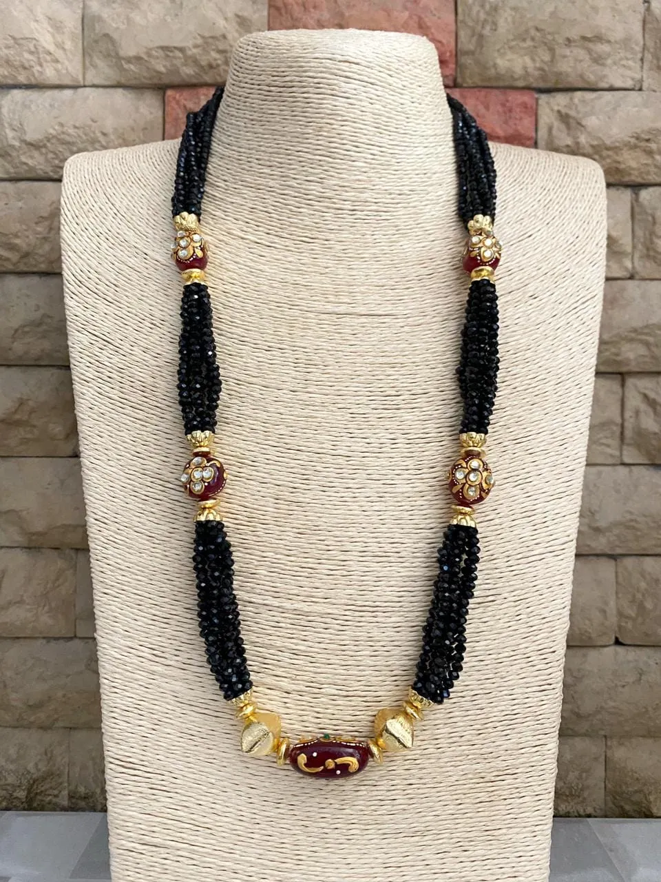 Designer Handcrafted Long Black Crystal Beaded Necklace Set By Gehna Shop