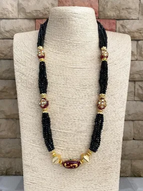 Designer Handcrafted Long Black Crystal Beaded Necklace Set By Gehna Shop