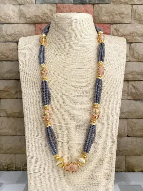 Designer Handcrafted Long Grey Crystal Beaded Necklace Set By Gehna Shop